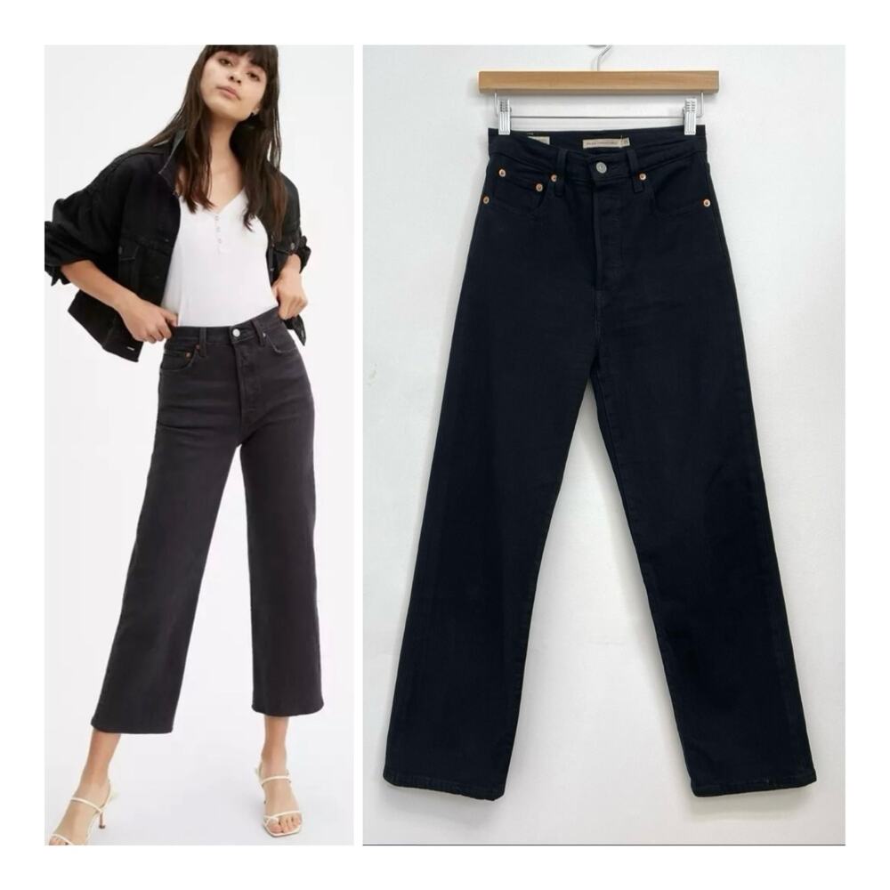 Levi’s Ribcage Straight Ankle Jeans High Rise Black Sprout Low Stretch - Size 25